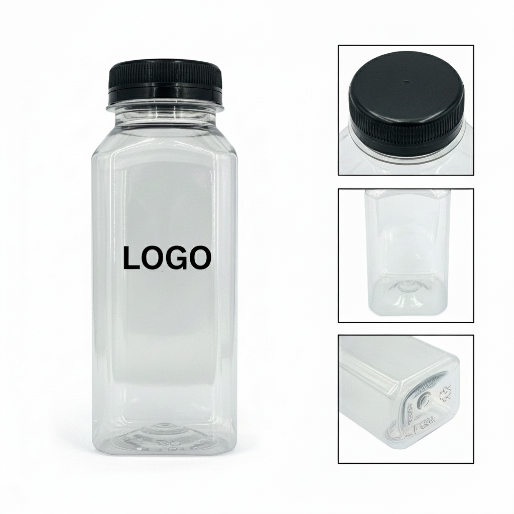 Compact Food-Grade Plastic Juice Bottles (8oz) - Clear, Airtight & Space-Saving