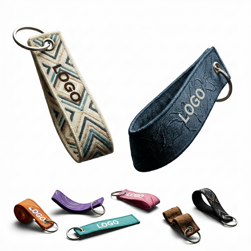 Durable Polyester Embroidered Logo Keychain, Custom Corporate Gift with Merrowed Edge