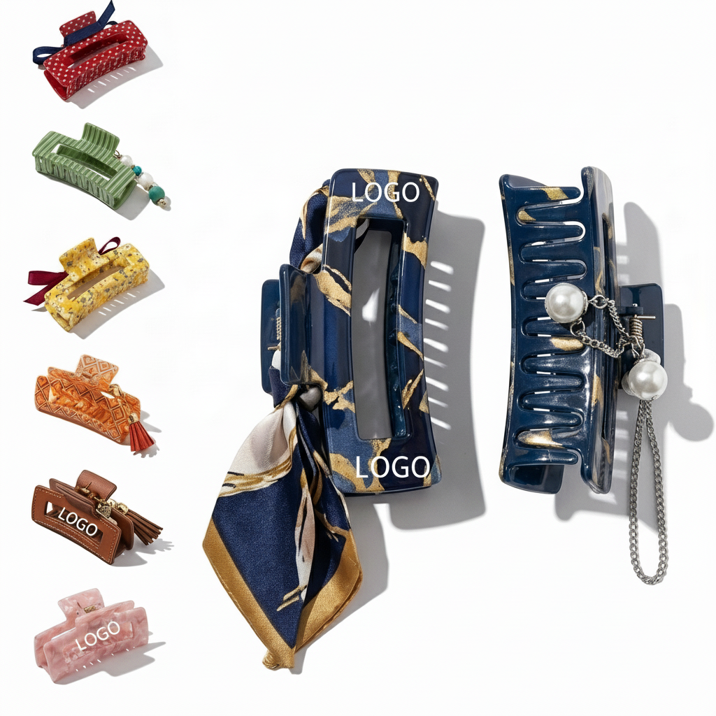 Versatile Square Hair Clips Set with Embellishments