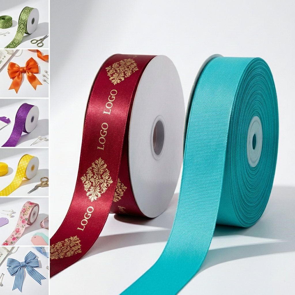 Solid & Floral Print Satin Ribbon Assortment - 7/8" x 100 Yard Roll