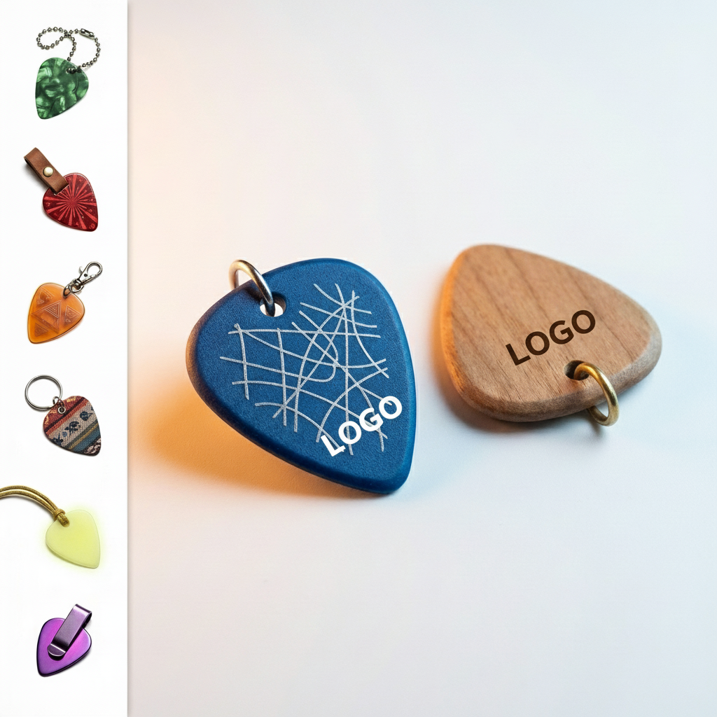 Colorful Guitar Pick Keychain Set - Wooden & Decorative Accessories