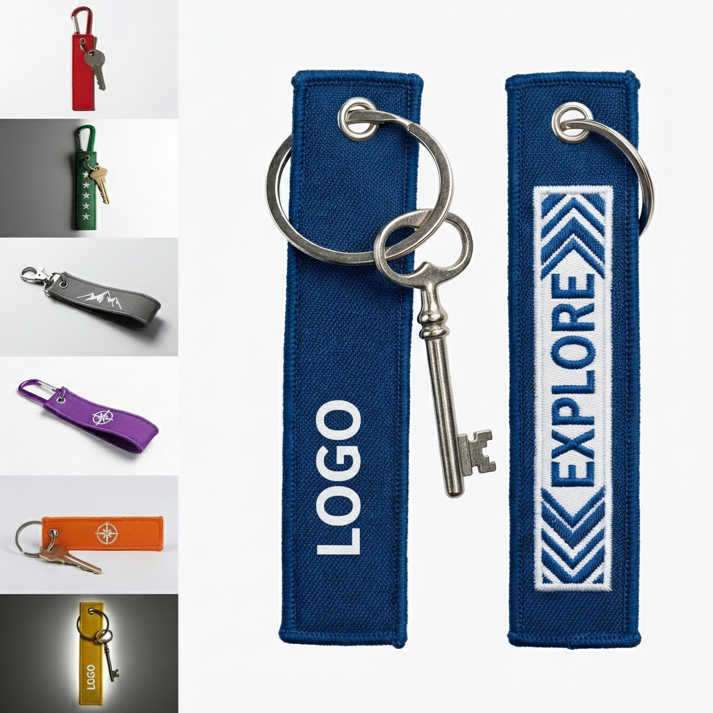 Colorful Personalized Embroidered Luggage Tags with Metal Ring - 7 Color Set