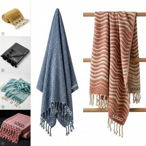 Orange and White Wavy Stripe Beach Towel with Fringe, 39x71 Inches