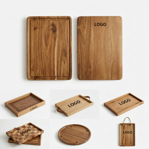 Handcrafted Acacia Wood Cutting Board & Serving Tray Set